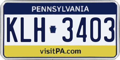 PA license plate KLH3403