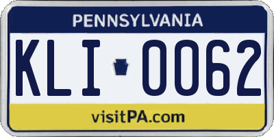 PA license plate KLI0062