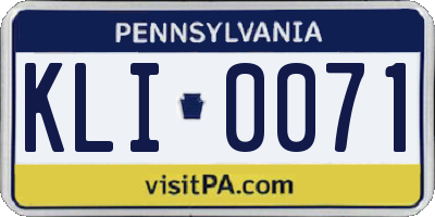 PA license plate KLI0071