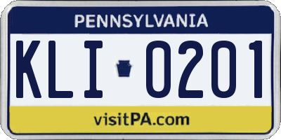 PA license plate KLI0201