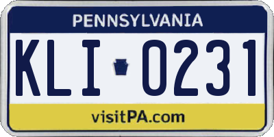 PA license plate KLI0231