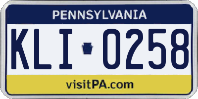 PA license plate KLI0258