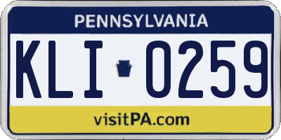 PA license plate KLI0259