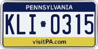PA license plate KLI0315