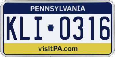 PA license plate KLI0316