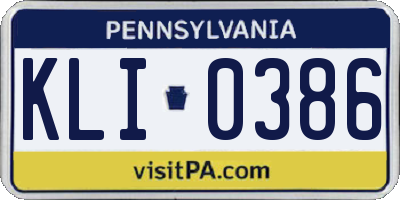 PA license plate KLI0386