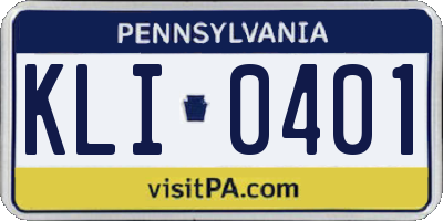PA license plate KLI0401