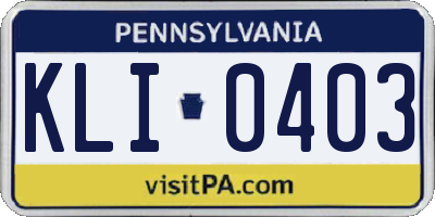 PA license plate KLI0403
