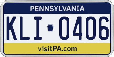 PA license plate KLI0406