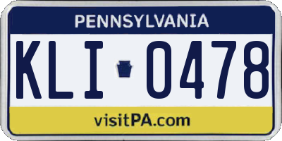 PA license plate KLI0478