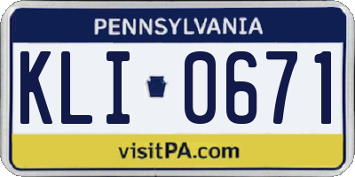 PA license plate KLI0671