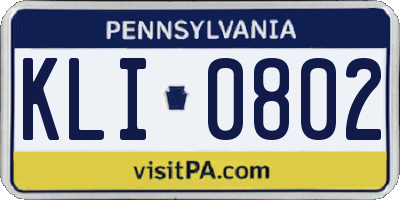 PA license plate KLI0802