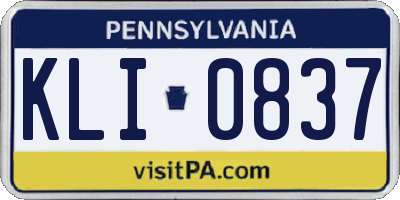 PA license plate KLI0837