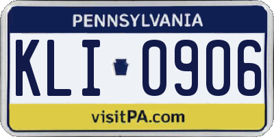 PA license plate KLI0906