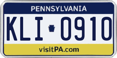 PA license plate KLI0910