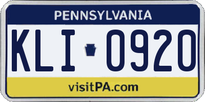 PA license plate KLI0920