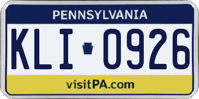 PA license plate KLI0926