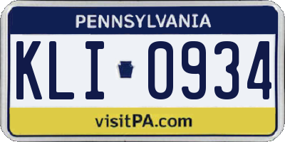 PA license plate KLI0934