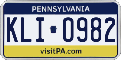 PA license plate KLI0982