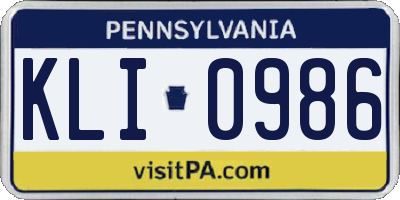PA license plate KLI0986