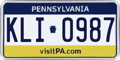 PA license plate KLI0987