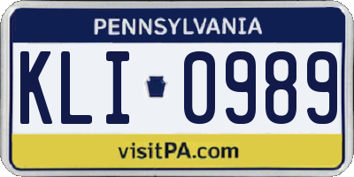 PA license plate KLI0989