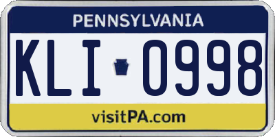 PA license plate KLI0998