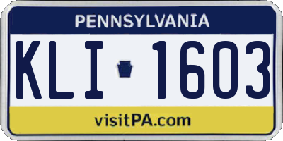 PA license plate KLI1603