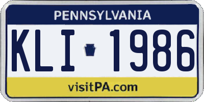 PA license plate KLI1986