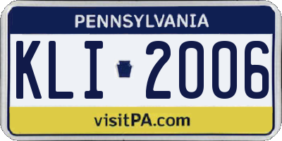 PA license plate KLI2006