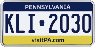PA license plate KLI2030