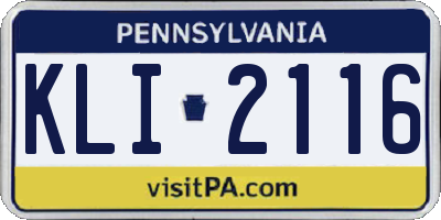 PA license plate KLI2116