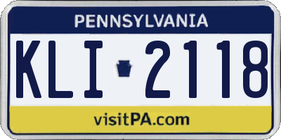PA license plate KLI2118