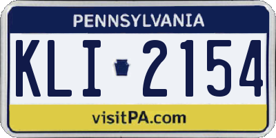 PA license plate KLI2154