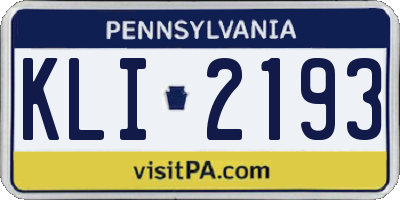 PA license plate KLI2193