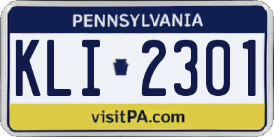 PA license plate KLI2301