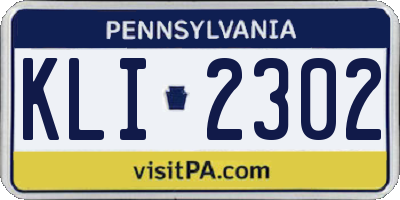 PA license plate KLI2302