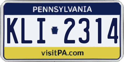PA license plate KLI2314
