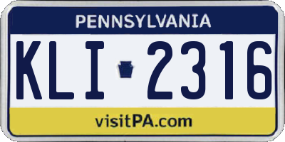 PA license plate KLI2316
