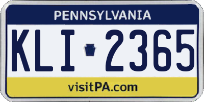 PA license plate KLI2365