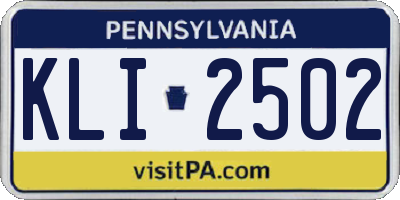 PA license plate KLI2502