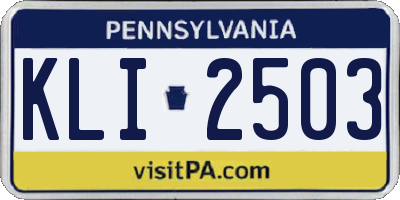 PA license plate KLI2503