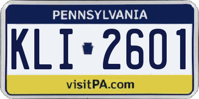 PA license plate KLI2601