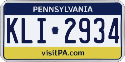 PA license plate KLI2934