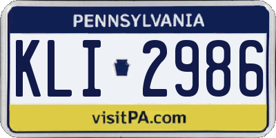 PA license plate KLI2986