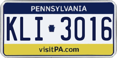 PA license plate KLI3016