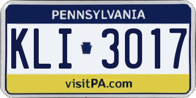 PA license plate KLI3017