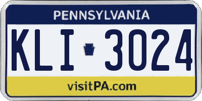 PA license plate KLI3024