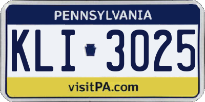 PA license plate KLI3025