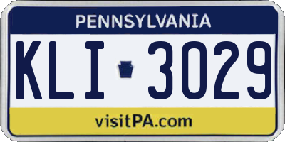 PA license plate KLI3029